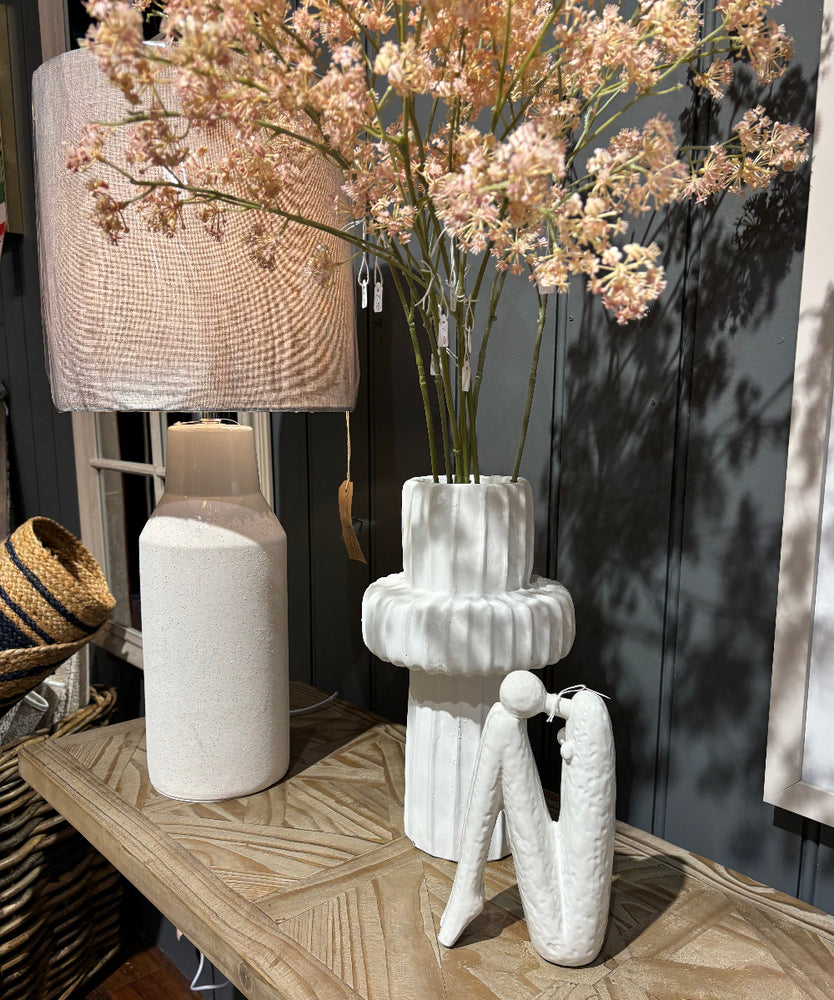 White Ceramic Lamp with Linen Shade