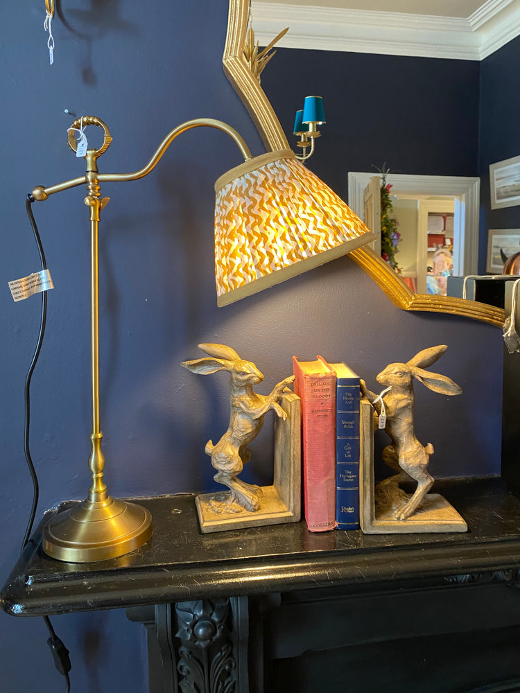 Adjustible Antique Brass Reading Lamp with Ikat Mustard Shade