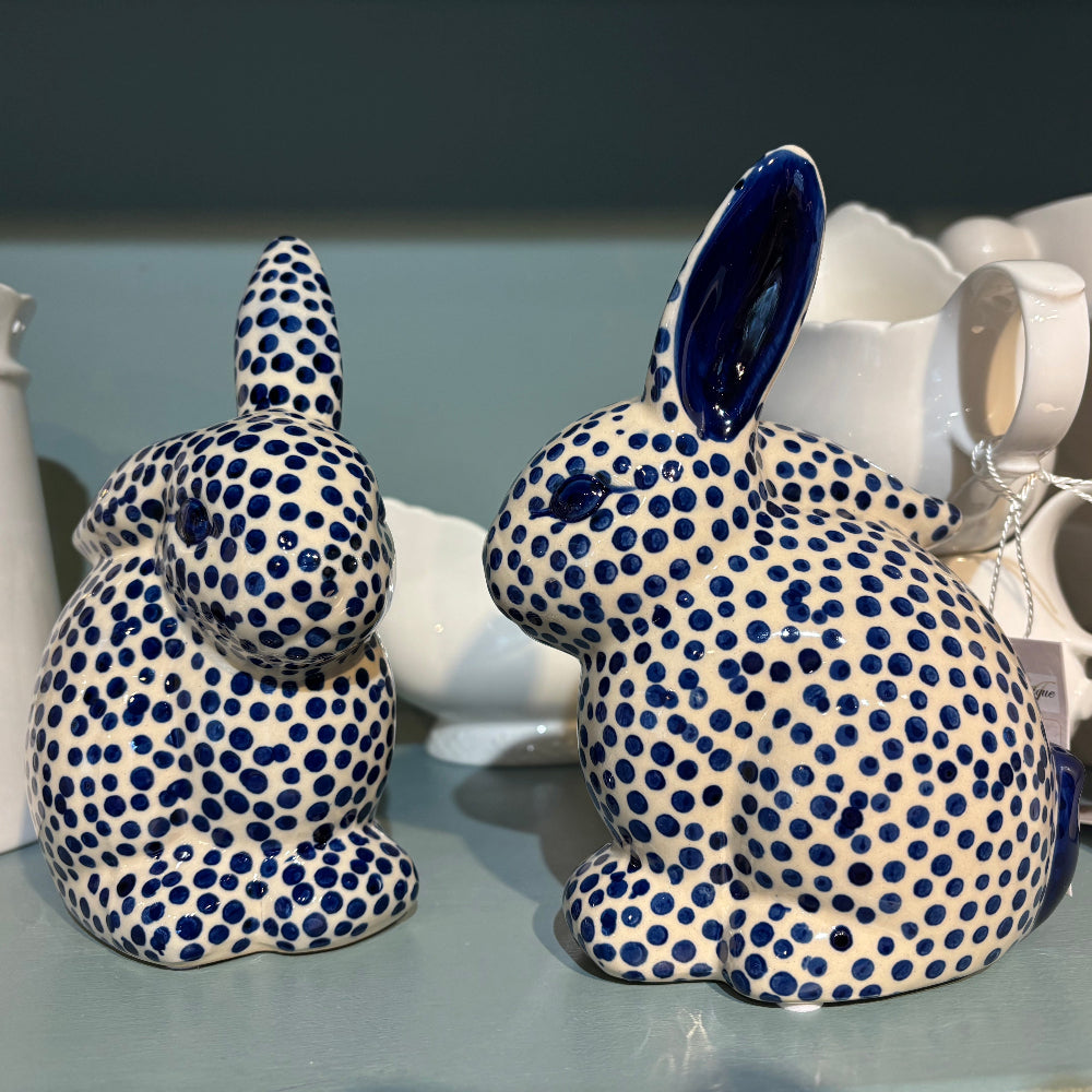 Blue Spotted Ceramic Rabbit