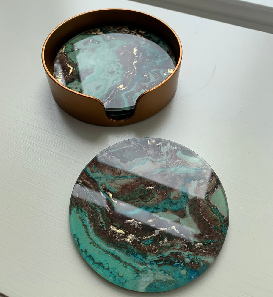 Set of Green Marble Effect Coasters
