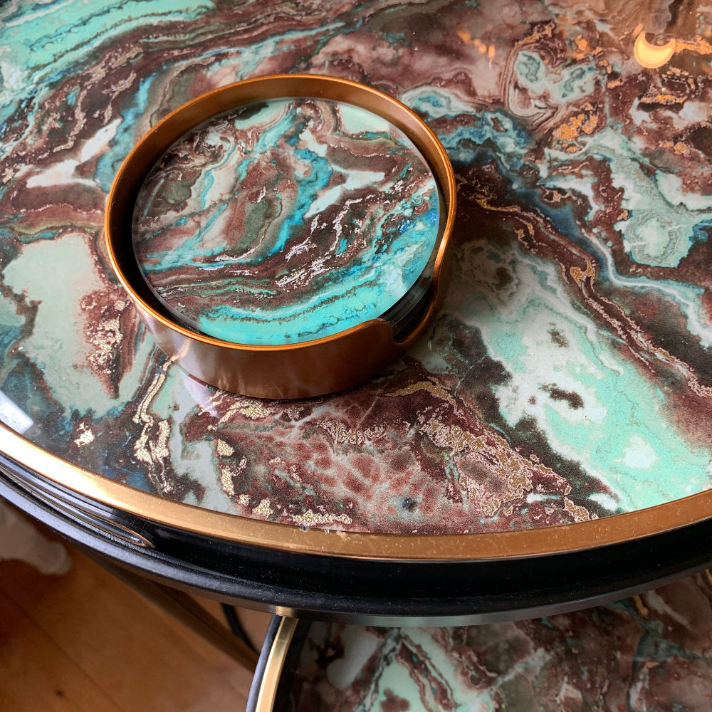 Set of Green Marble Effect Coasters