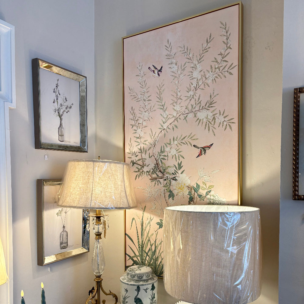 Set of 2 Soft Pink Chinoiserie Floral Pictures