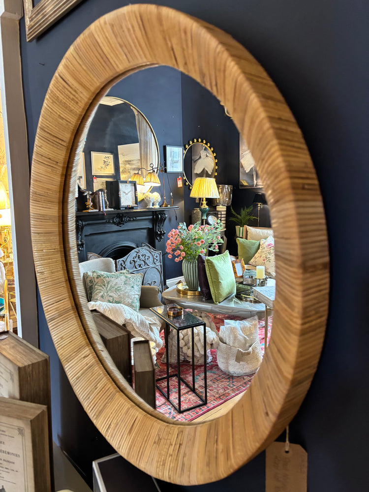 Small Natural Rattan Round Wall Mirror