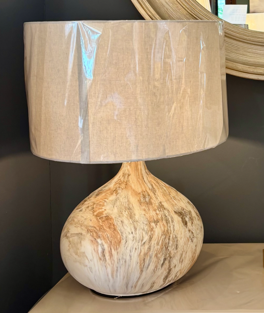 Marbled Table Lamp with Linen Shade