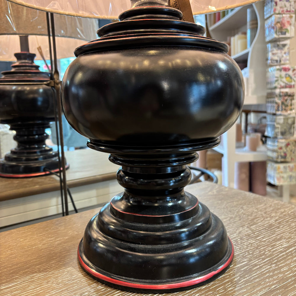 Bulbous Black Lamp with Beige Linen Shade