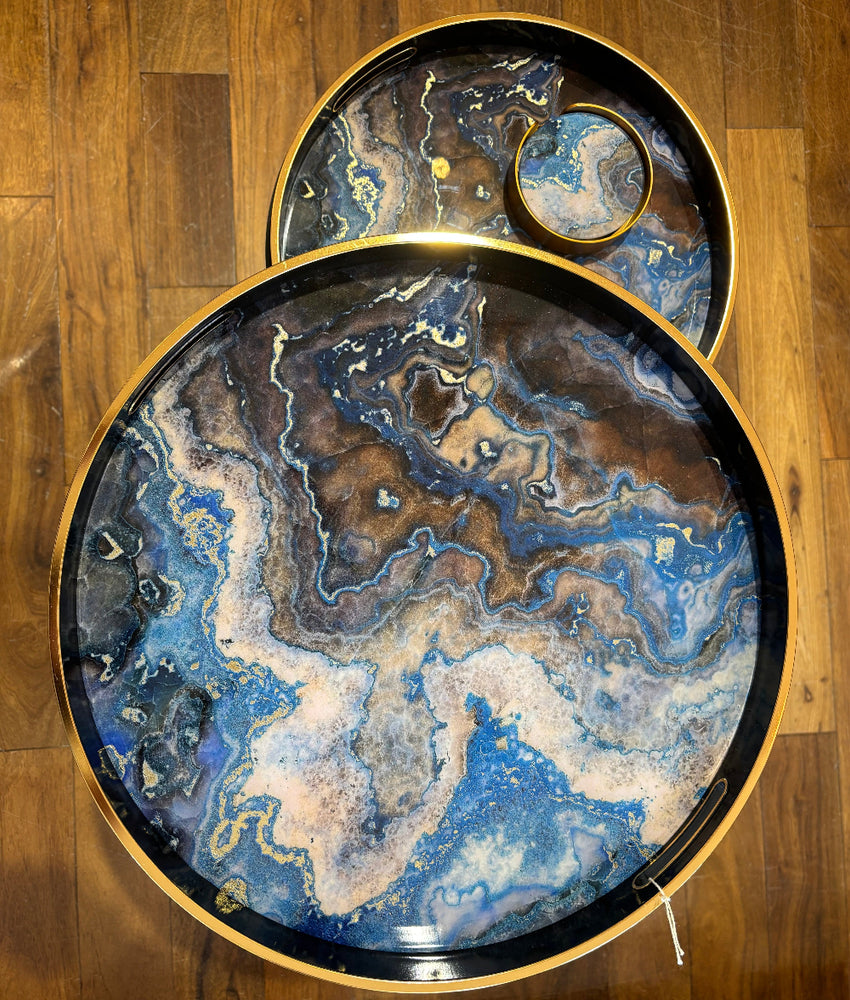 Indigo Marbled Tray Table Set