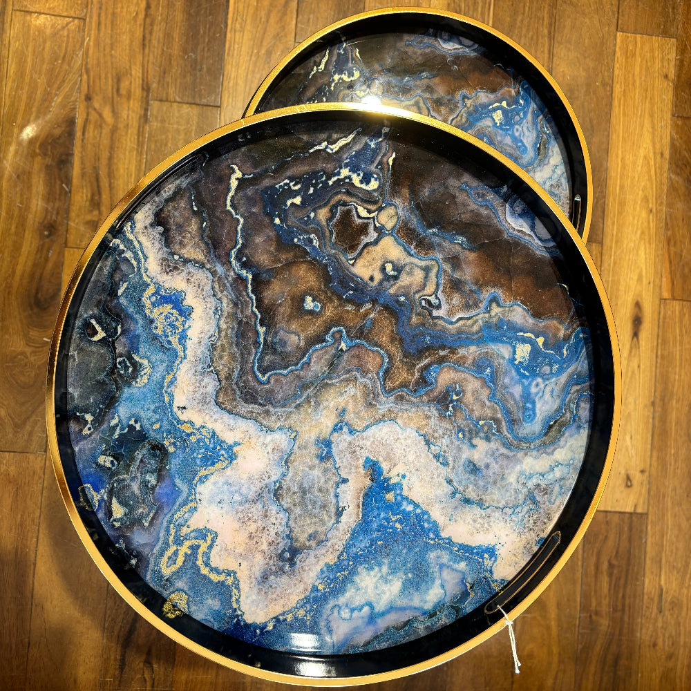 Indigo Marbled Tray Table Set