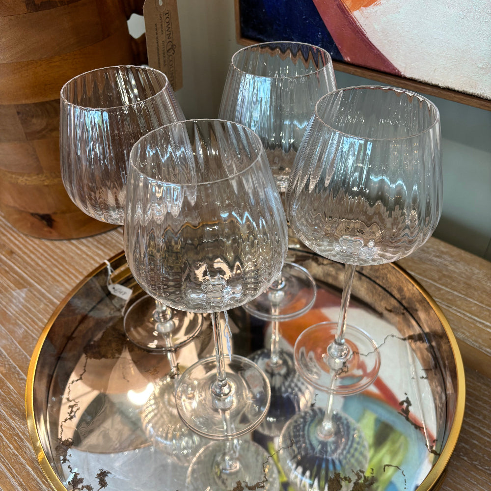 Set of 4 Ribbed Red Wine Glasses