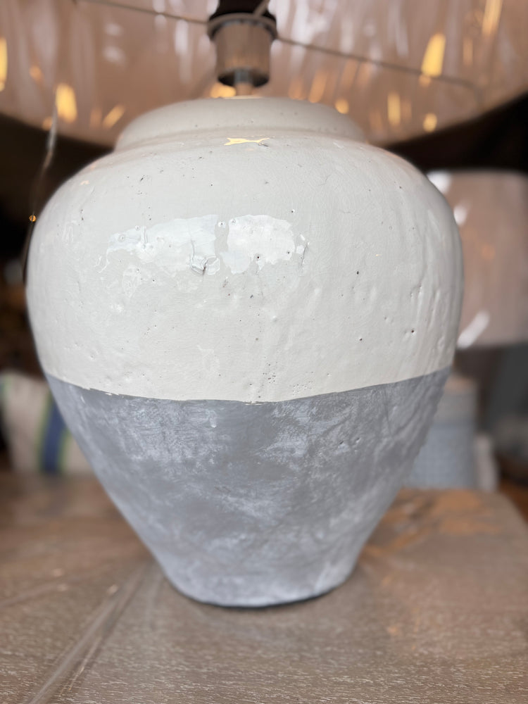 Large Grey and White Ceramic Lamp with Shade