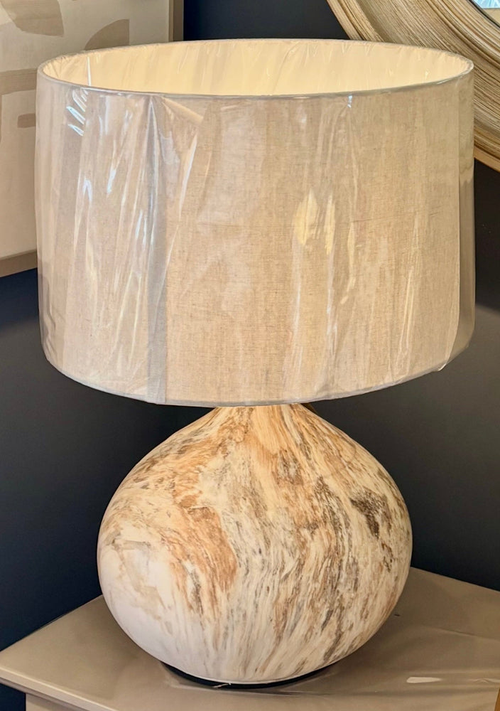 Marbled Table Lamp with Linen Shade