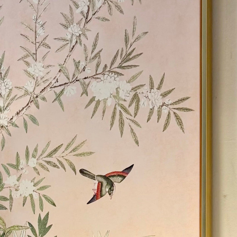 Set of 2 Soft Pink Chinoiserie Floral Pictures