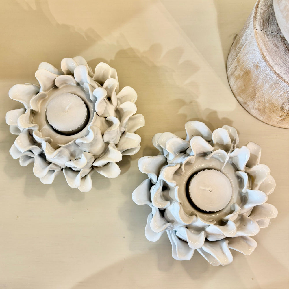 Ceramic White Flower Candle Holder