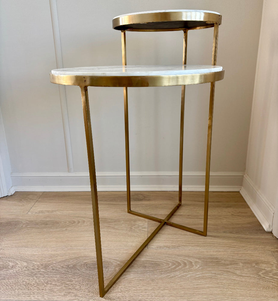 2 Tier Gold Marble Top Side Table