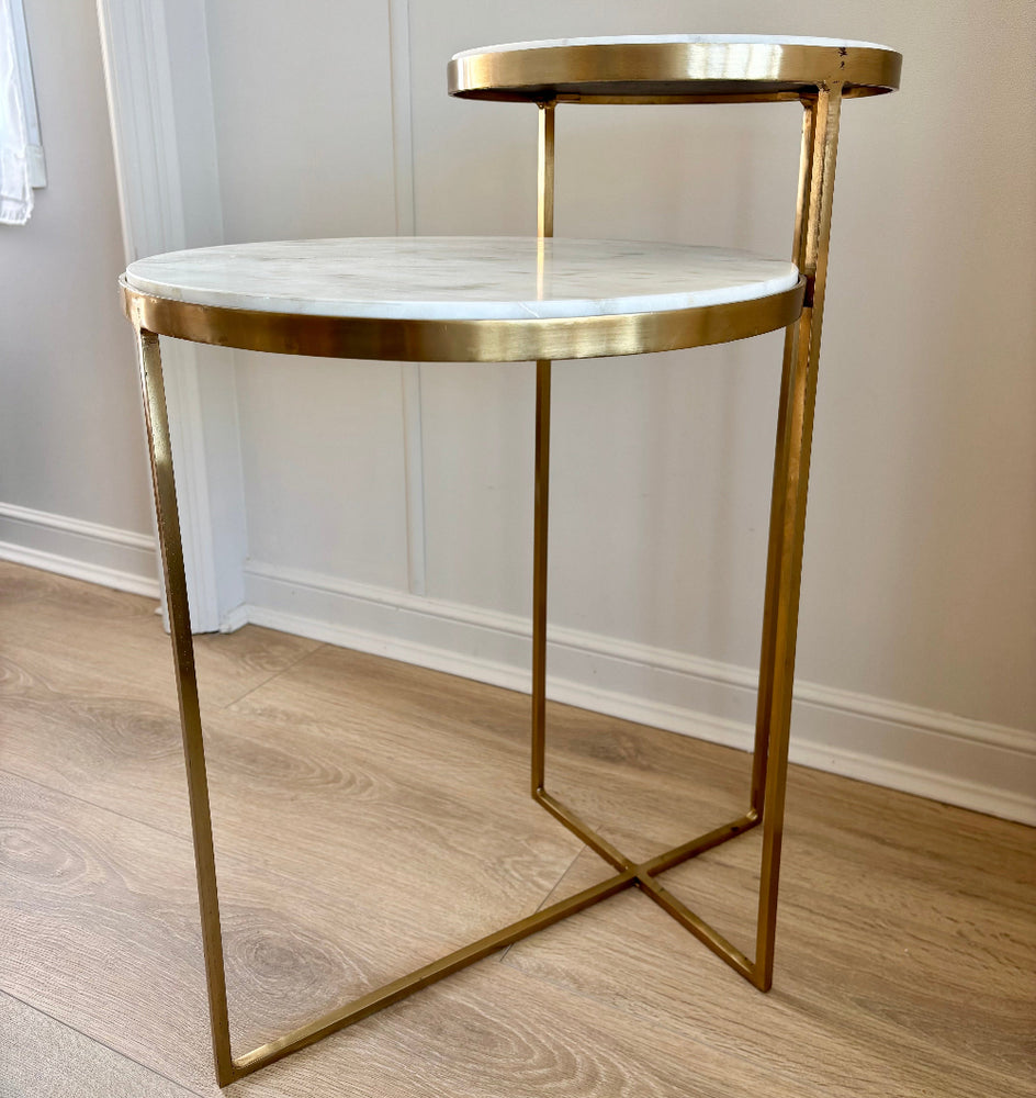 2 Tier Gold Marble Top Side Table