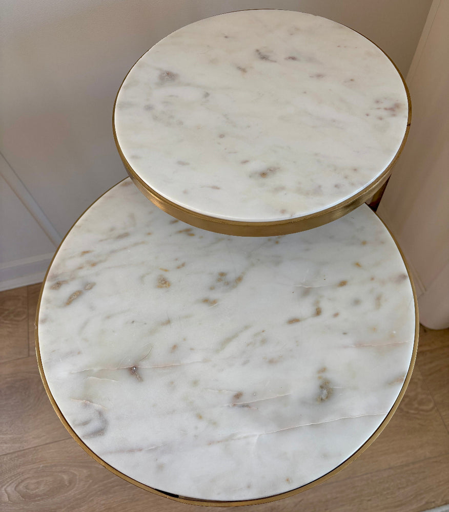 2 Tier Gold Marble Top Side Table