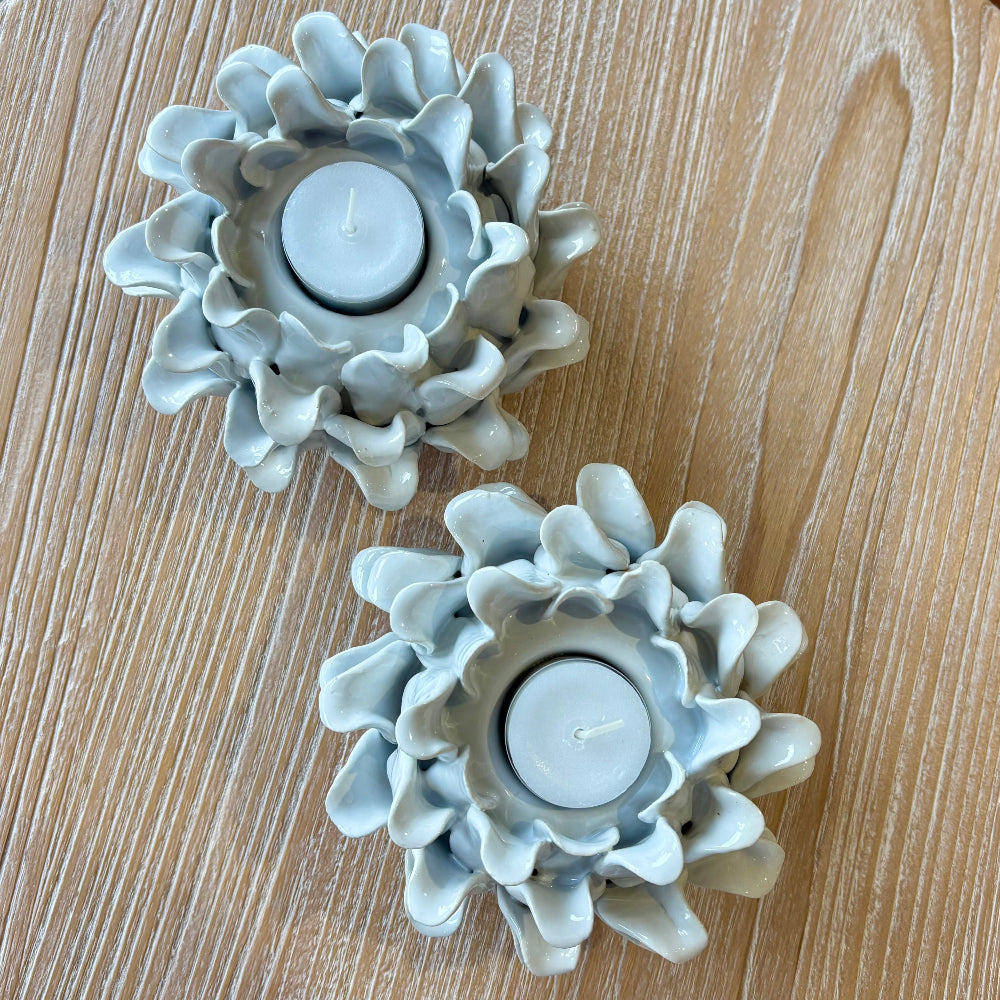 Ceramic White Flower Candle Holder