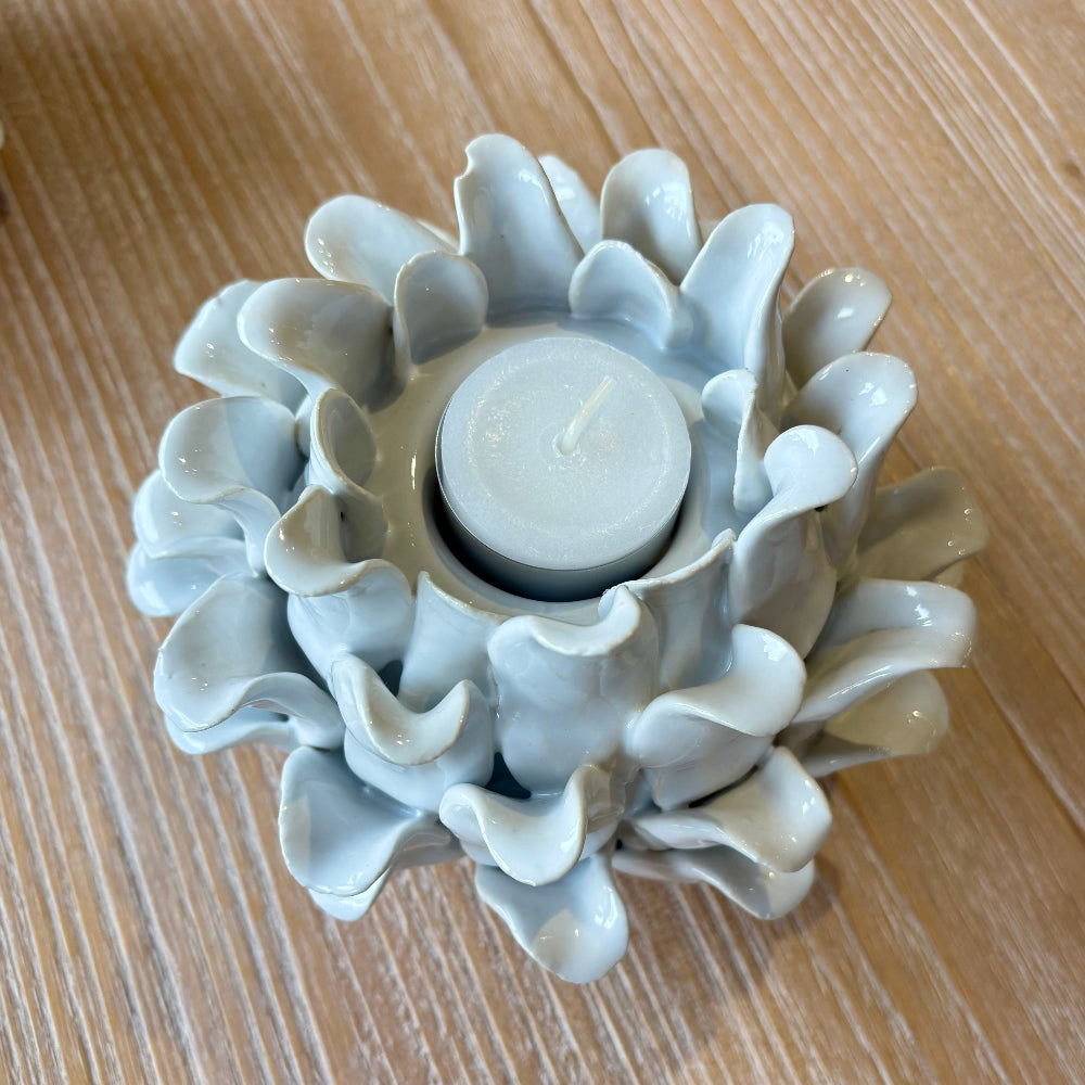 Ceramic White Flower Candle Holder