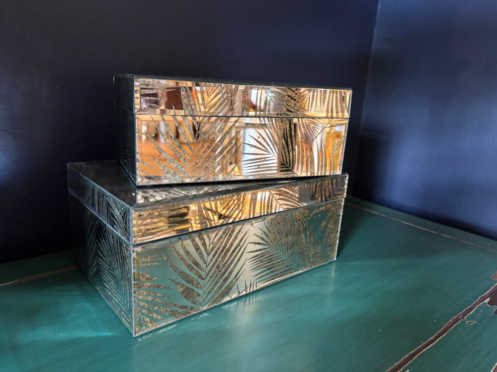 Set of 2 Mirrored Palm Jewellery Boxes