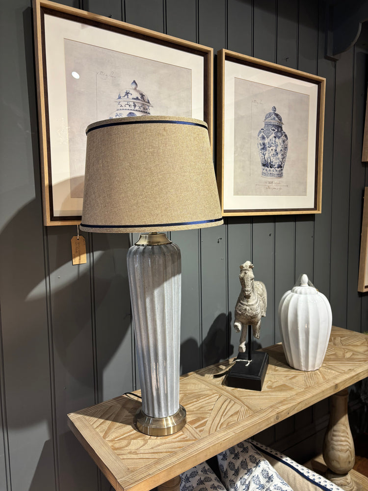 Shaped Lamp with Navy Border Shade