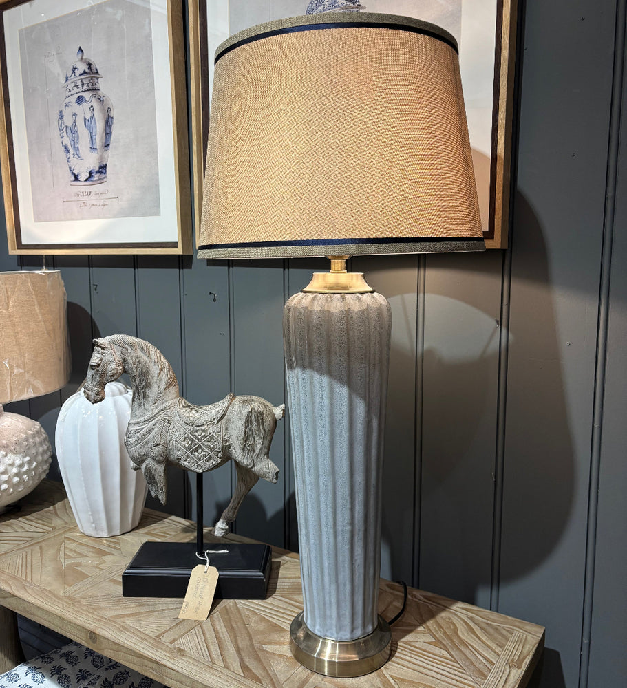 Shaped Lamp with Navy Border Shade