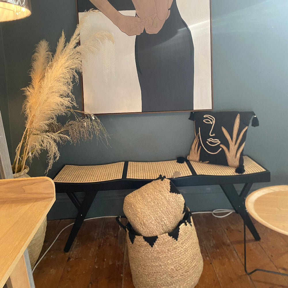 Black Elm & Rattan Seat Bench