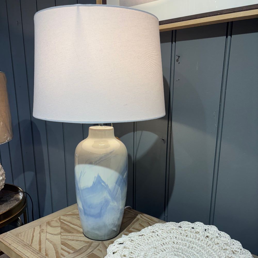 Hand Painted Wave Lamp with Linen Shade