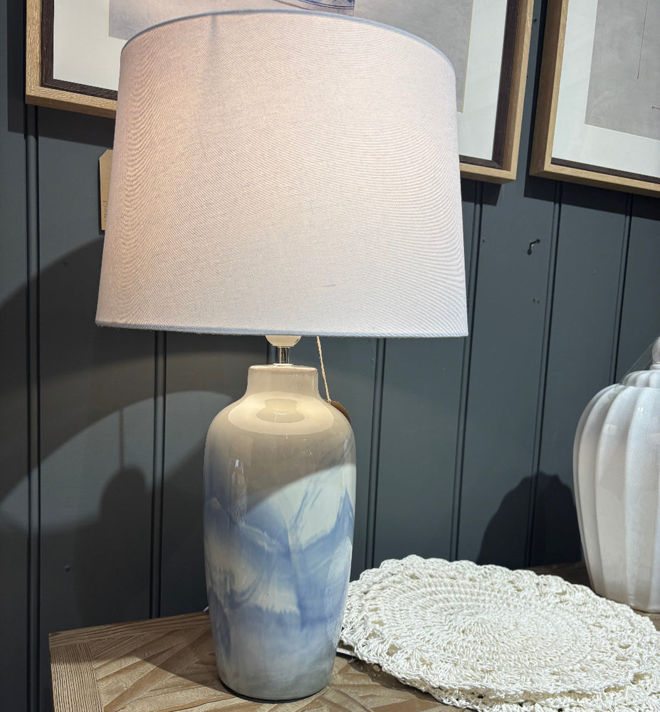Hand Painted Wave Lamp with Linen Shade