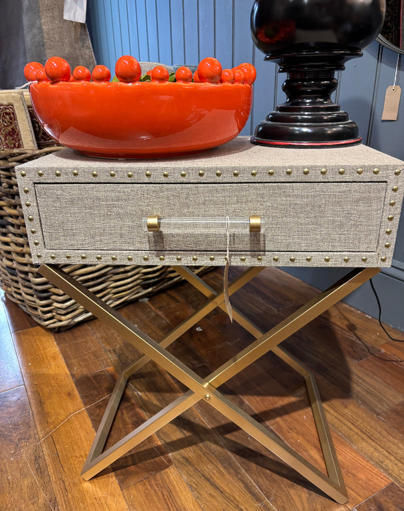 Gold Studded Linen Covered Side Table