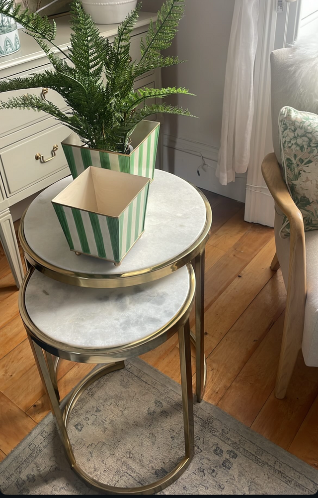 Set of 2 White Marble Gold Nesting Tables