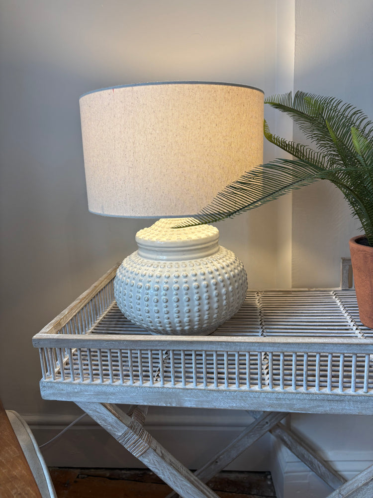 Cream Dimple Lamp with Linen Shade