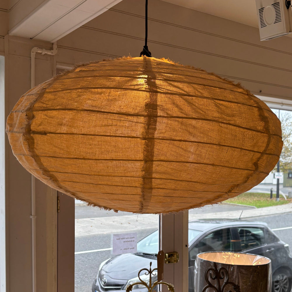 Cane and Linen Pendant Light