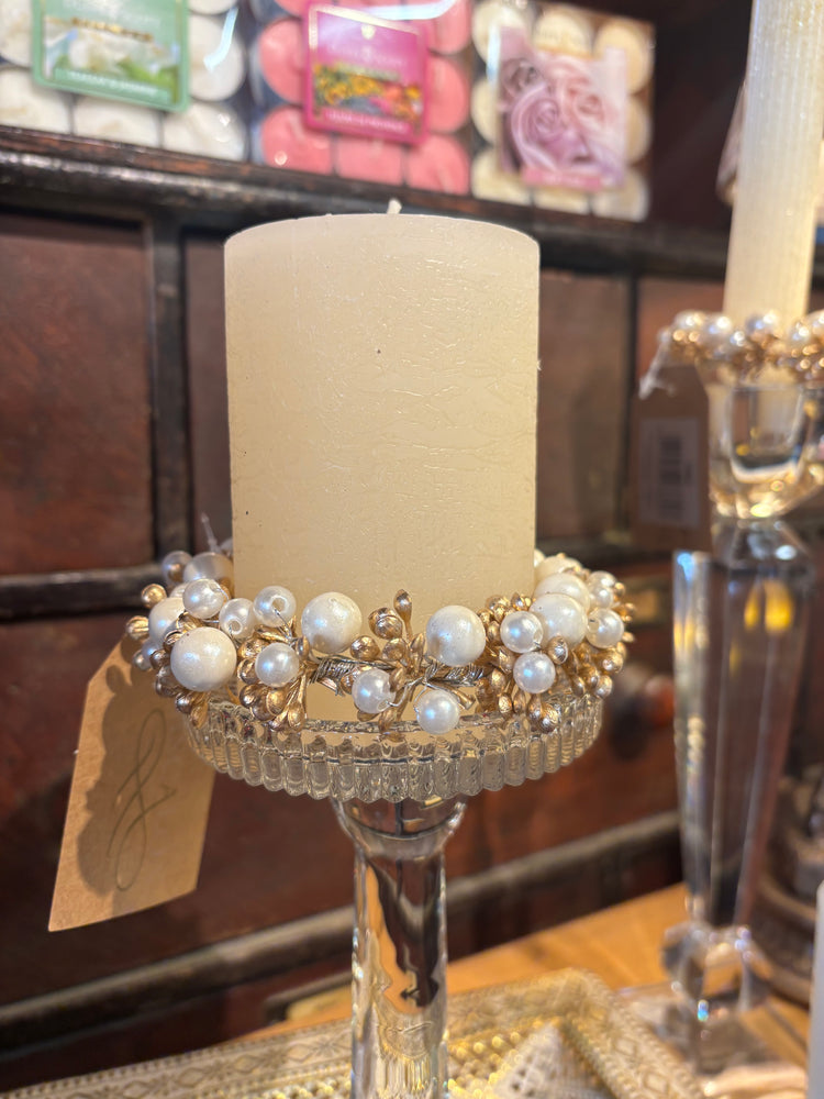 GOLD BERRYBUD 8cm CANDLE RING w/PEARLS