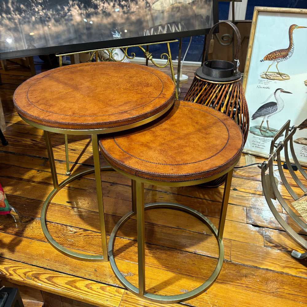 Leather Nest of 2 Round Topped Tables