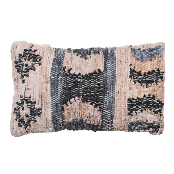 Black and Natural Leather Aztec Cushion