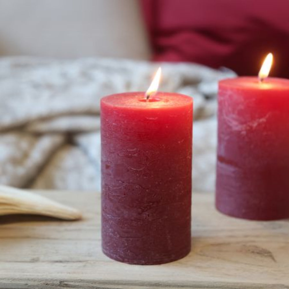 Macon Pillar Candle Rustic Dark Red