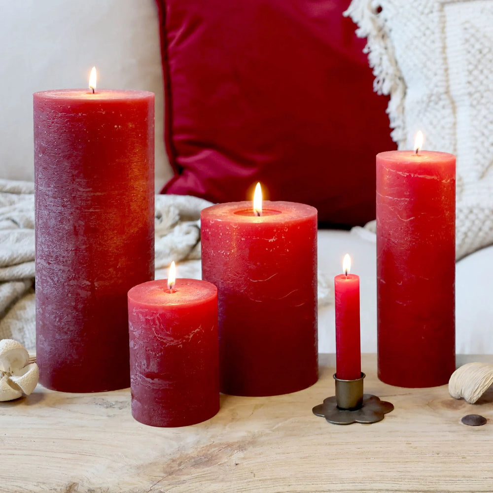 Macon Pillar Candle Rustic Dark Red