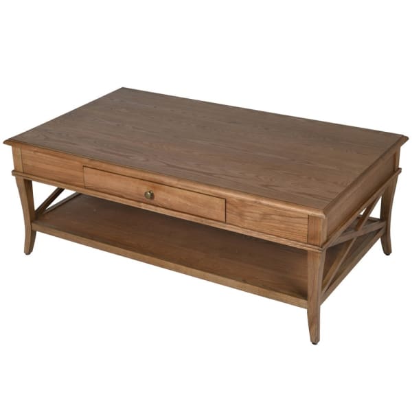 Oak Cross Sided Single Drawer Coffee Table