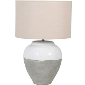 Large Grey and White Ceramic Lamp with Shade