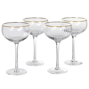
            
                Load image into Gallery viewer, Set of 4 Gold Rim Ribbed Round Champagne Glasses
            
        