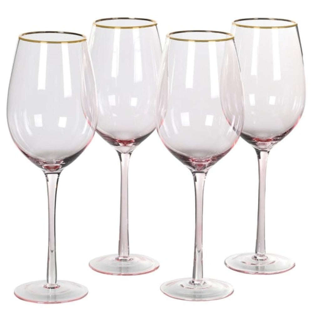 Gold Rim Rose Tint White Wine Glasses Set of 4