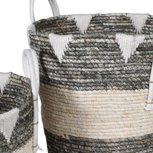 Set of 3 Grey and White Baskets with Handles