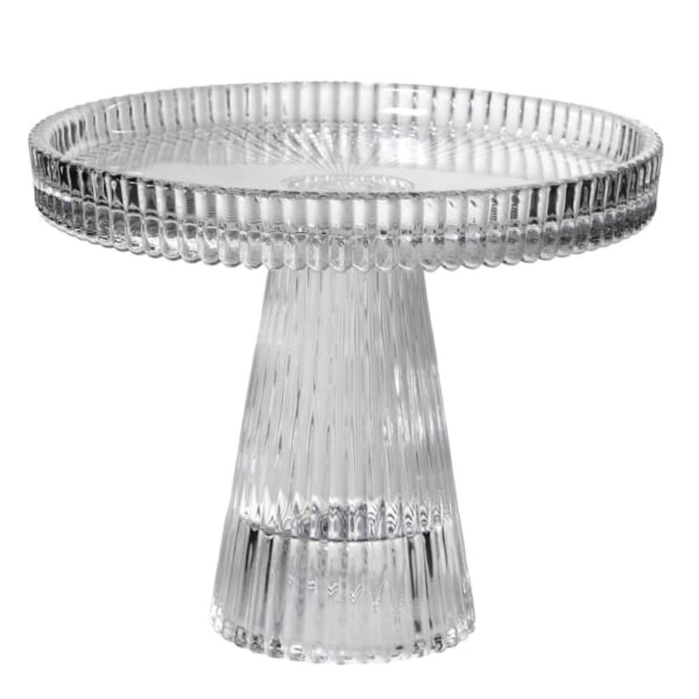 Small Ribbed Clear Glass Cake Stand