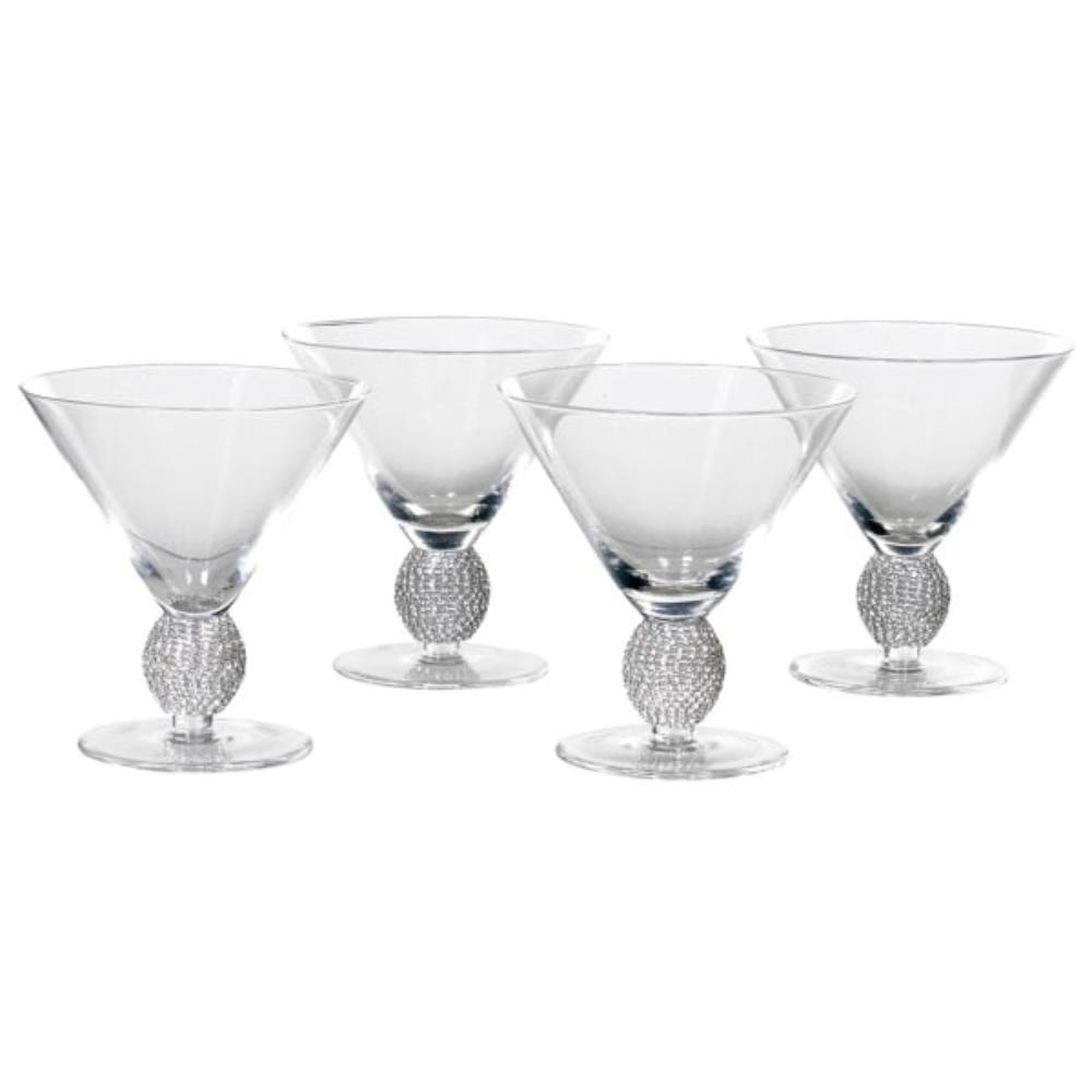 Set of 4 Silver Diamante Ball Martini Glasses