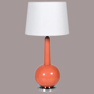 Orange Bulbous Glass Lamp with Shade