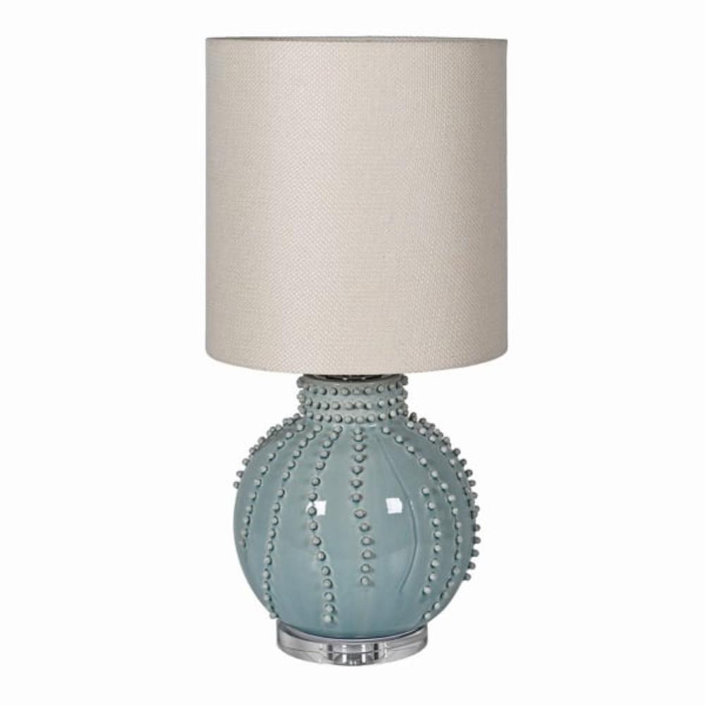 Pastel Green Beaded Table Lamp with Linen Shade