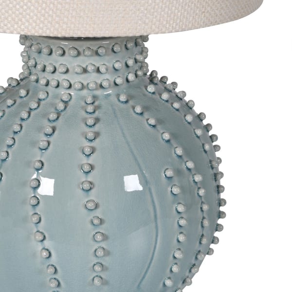 Pastel Green Beaded Table Lamp with Linen Shade