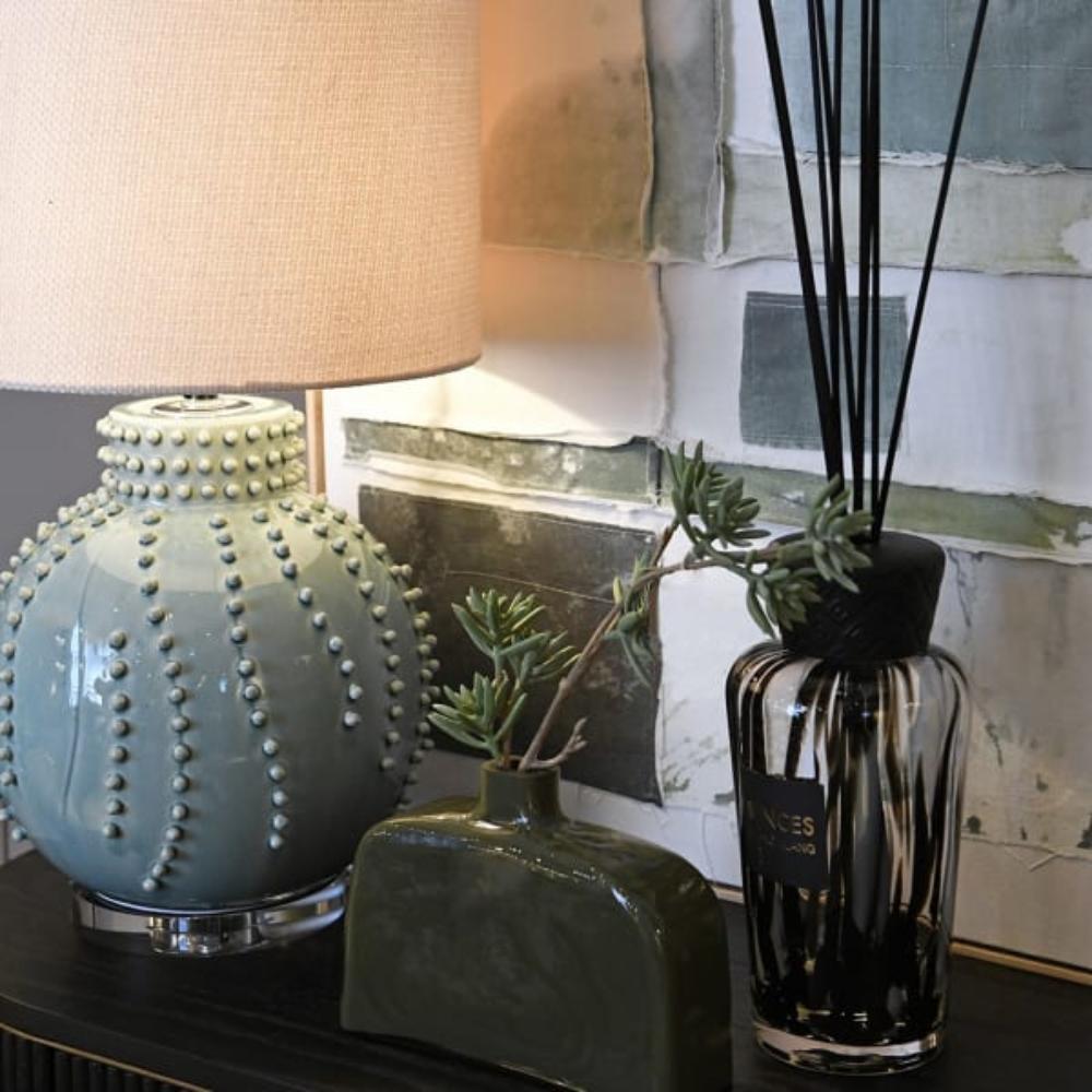 Pastel Green Beaded Table Lamp with Linen Shade