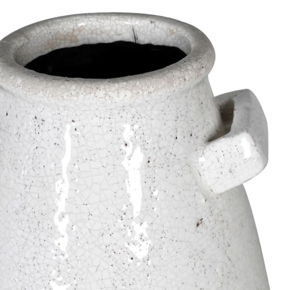 Tall White Terracotta Vase with Handles