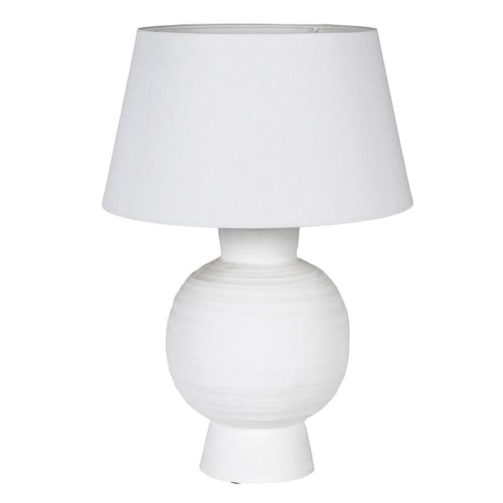 Large White Ball Table Lamp with Linen Shade