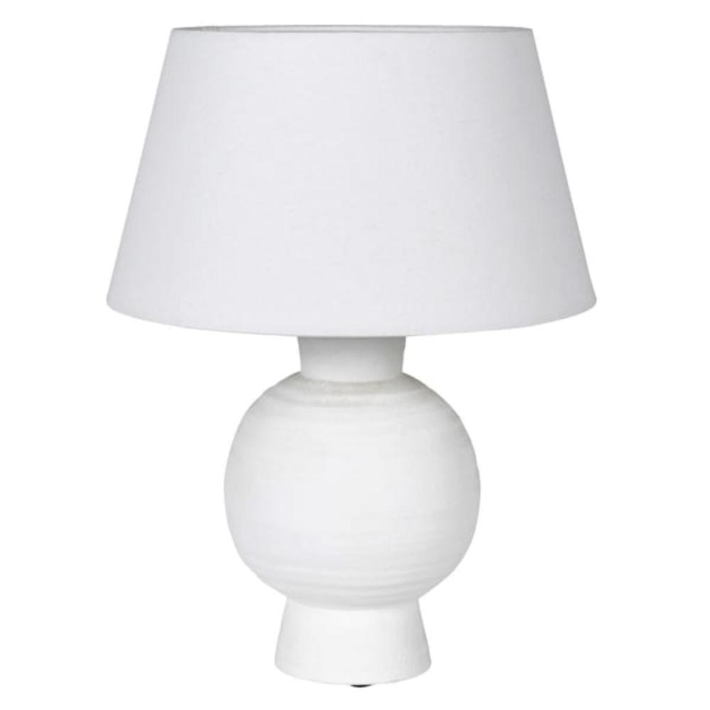 Small White Ball Table Lamp with Linen Shade